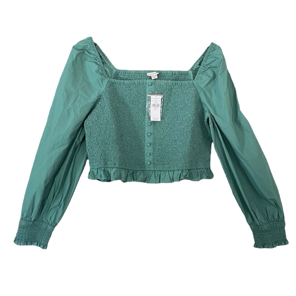 NWT American Eagle XL Puff Sleeve Sweetheart Smocked Square Neck Ruffle Top